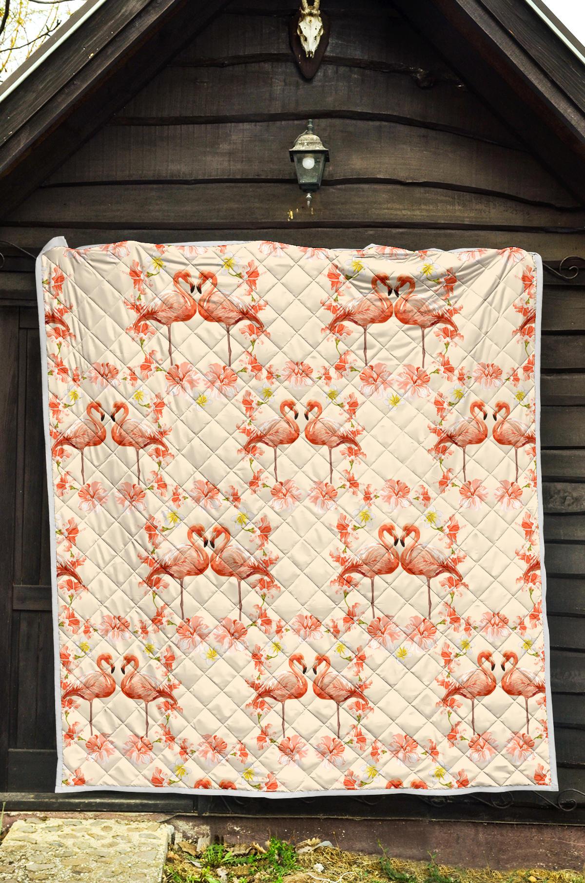 Flamingo Hibiscus Print Pattern Premium Quilt-JTAMIGO.COM