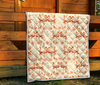 Flamingo Hibiscus Print Pattern Premium Quilt-JTAMIGO.COM