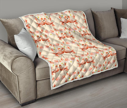 Flamingo Hibiscus Print Pattern Premium Quilt-JTAMIGO.COM
