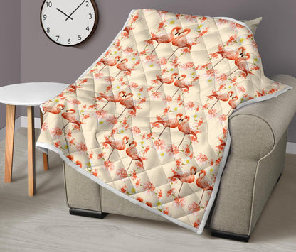 Flamingo Hibiscus Print Pattern Premium Quilt-JTAMIGO.COM