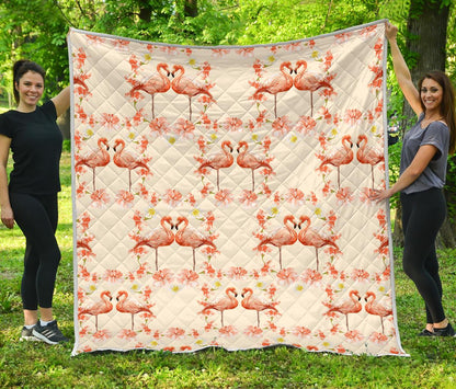 Flamingo Hibiscus Print Pattern Premium Quilt-JTAMIGO.COM
