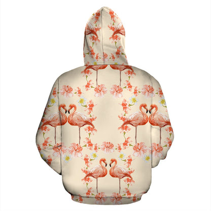 Flamingo Hibiscus Print Pattern Pullover Hoodie