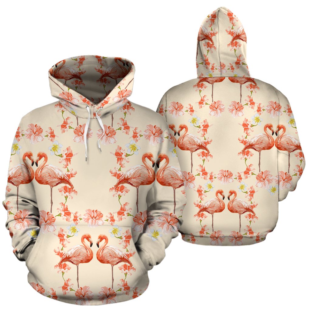 Flamingo Hibiscus Print Pattern Pullover Hoodie