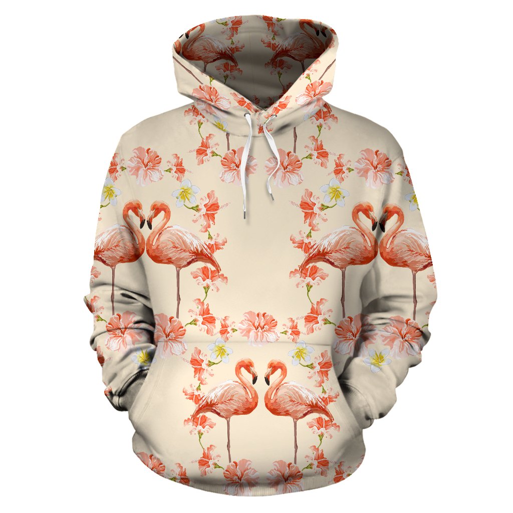 Flamingo Hibiscus Print Pattern Pullover Hoodie