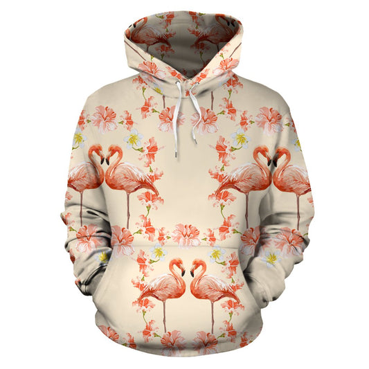 Flamingo Hibiscus Print Pattern Pullover Hoodie