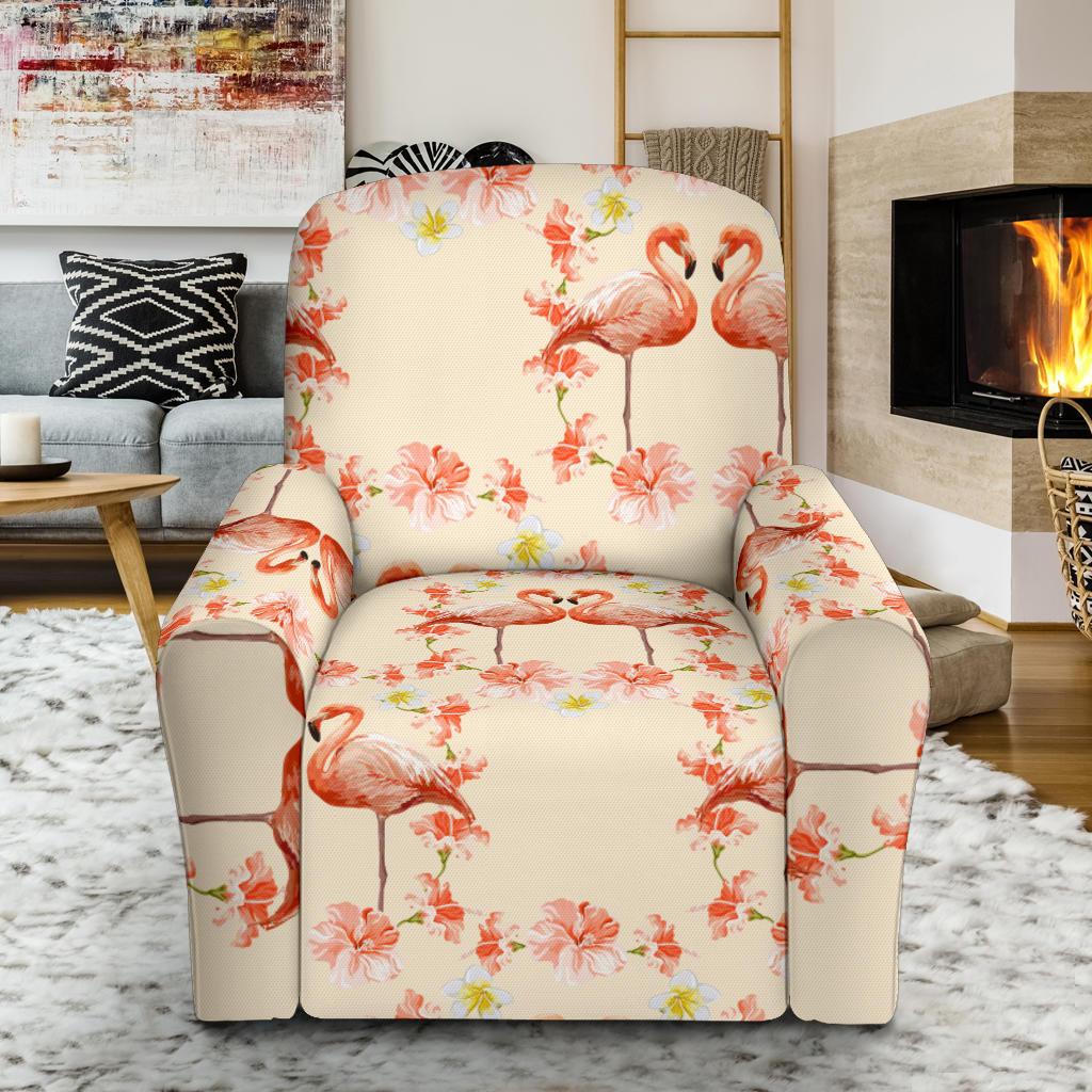 Flamingo Hibiscus Print Pattern Single Sofa Slipcover -JTAMIGO.COM