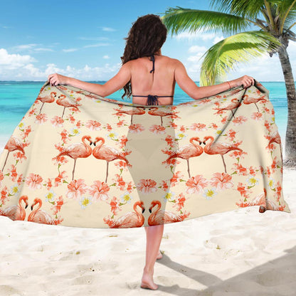 Flamingo Hibiscus Print Pattern Sarong Pareo Wrap