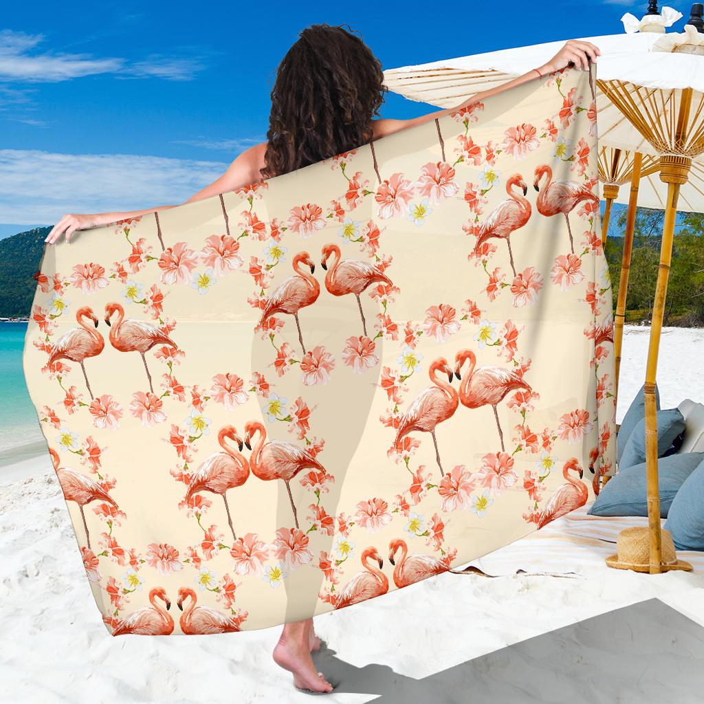Flamingo Hibiscus Print Pattern Sarong Pareo Wrap
