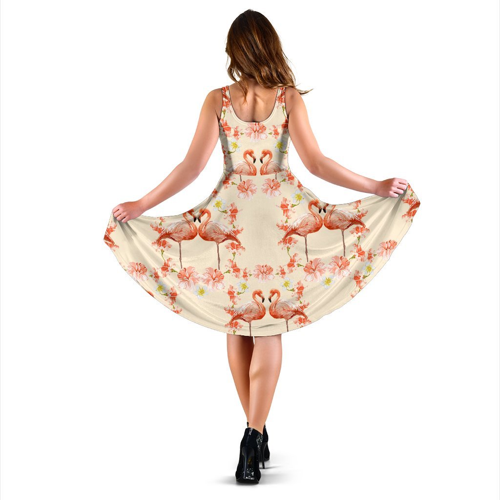 Flamingo Hibiscus Print Pattern Sleeveless Dress