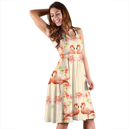 Flamingo Hibiscus Print Pattern Sleeveless Dress
