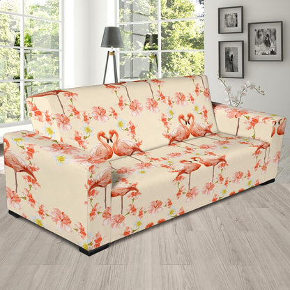 Flamingo Hibiscus Print Pattern Sofa Slipcover-JTAMIGO.COM