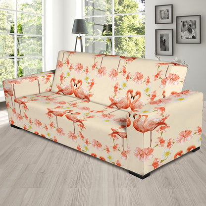 Flamingo Hibiscus Print Pattern Sofa Slipcover-JTAMIGO.COM