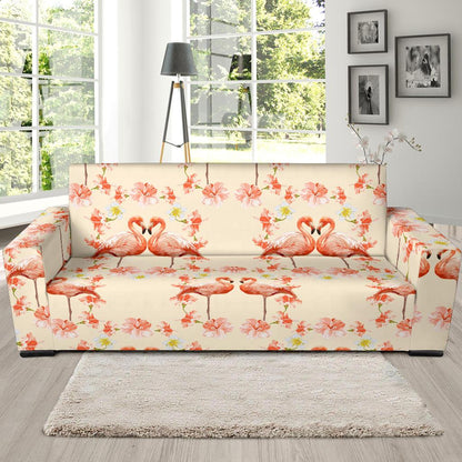 Flamingo Hibiscus Print Pattern Sofa Slipcover-JTAMIGO.COM