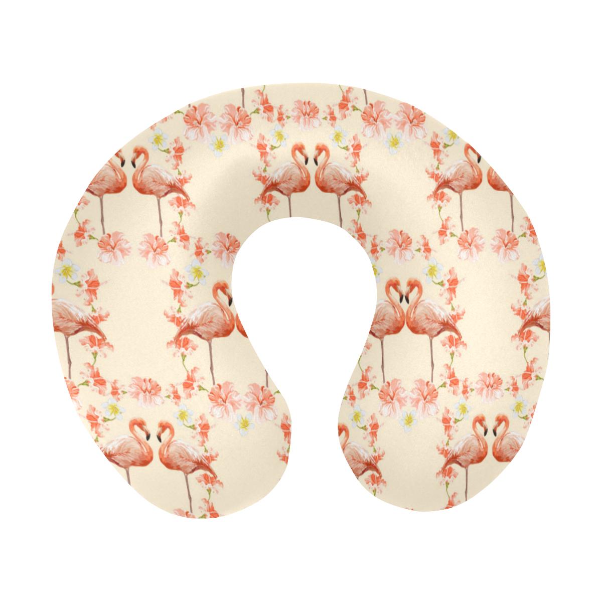 Flamingo Hibiscus Print Pattern U-Shaped Travel Neck Pillow-JTAMIGO.COM