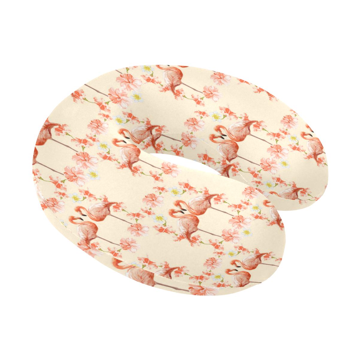 Flamingo Hibiscus Print Pattern U-Shaped Travel Neck Pillow-JTAMIGO.COM