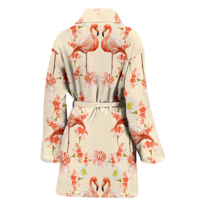 Flamingo Hibiscus Print Pattern Women Bath Robe-JTAMIGO.COM