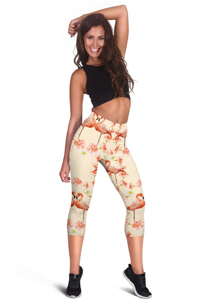 Flamingo Hibiscus Print Pattern Women Capris