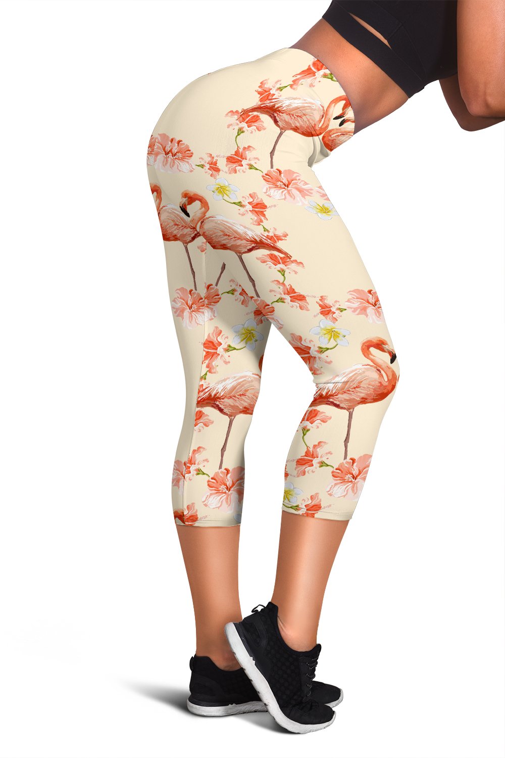 Flamingo Hibiscus Print Pattern Women Capris