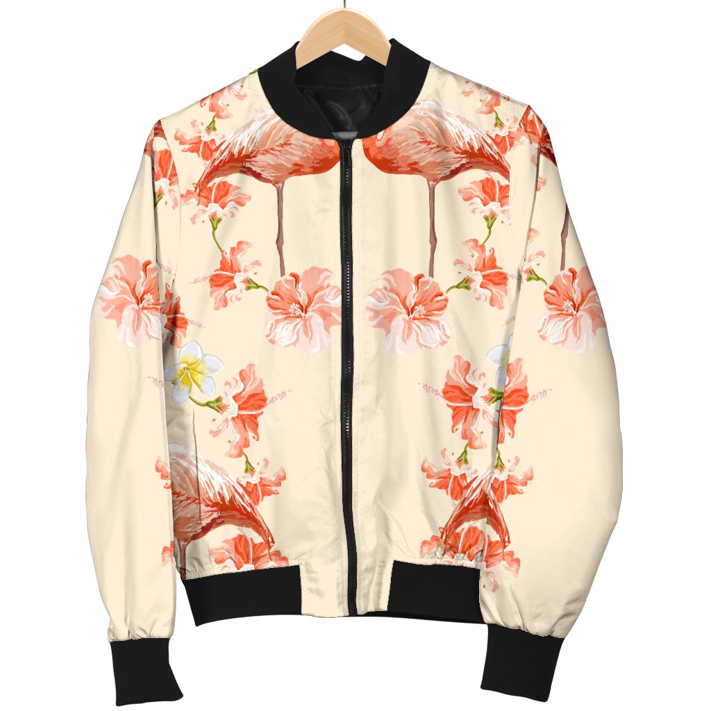 Flamingo Hibiscus Print Pattern Women Casual Bomber Jacket