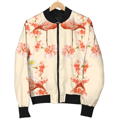 Flamingo Hibiscus Print Pattern Women Casual Bomber Jacket