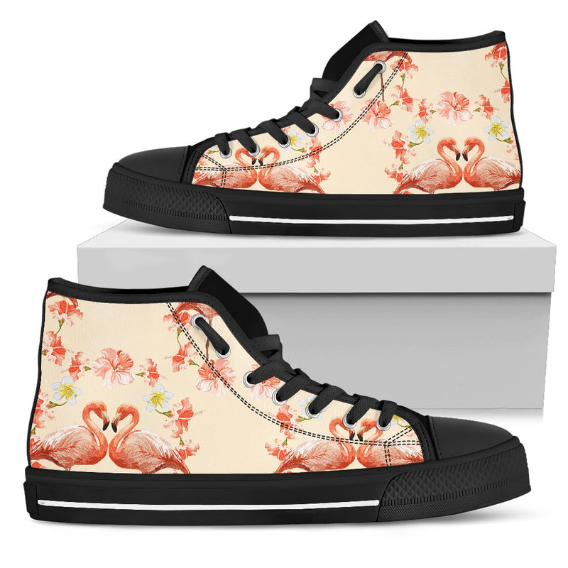 Flamingo Hibiscus Print Pattern Women High Top Shoes