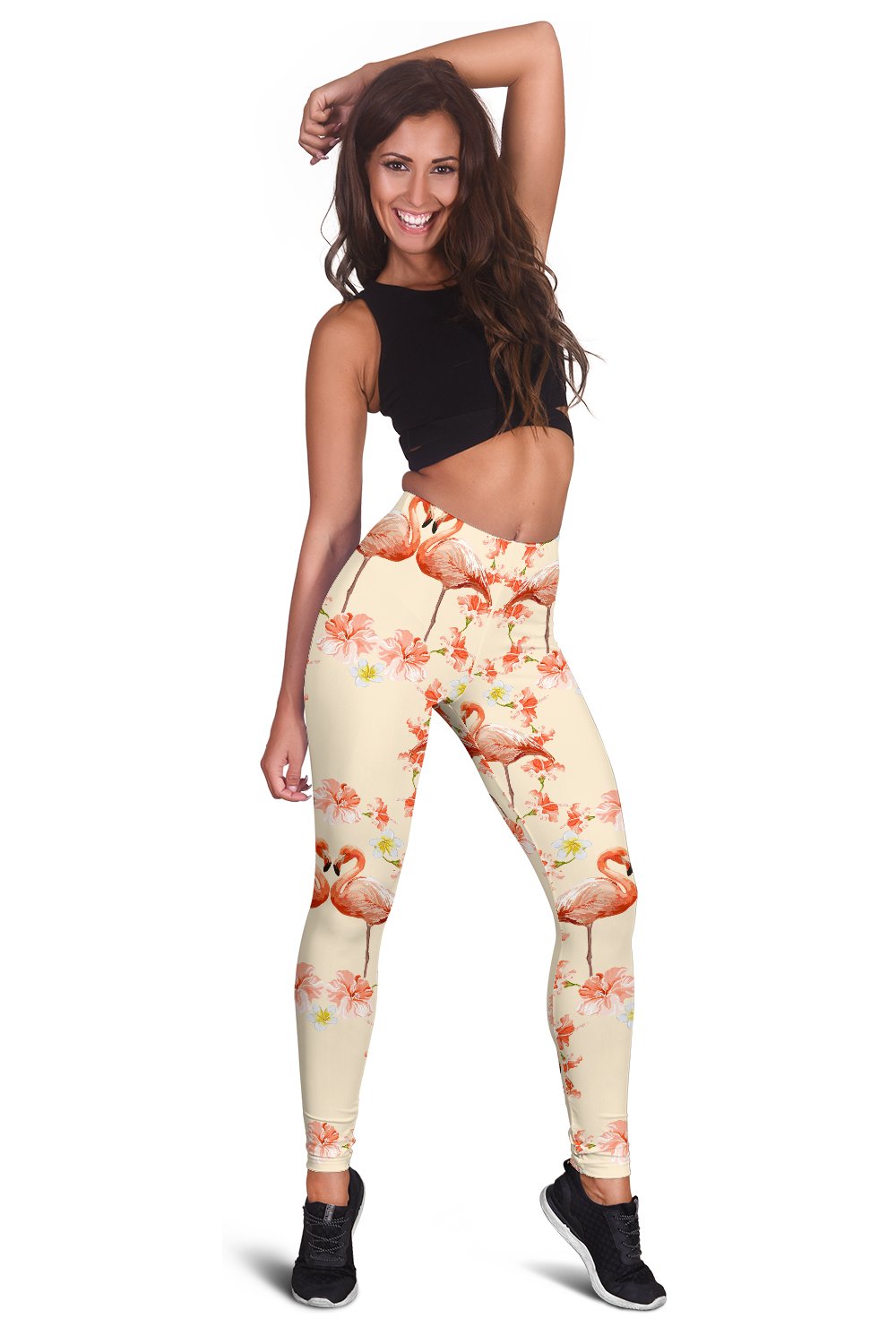 Flamingo Hibiscus Print Pattern Women Leggings