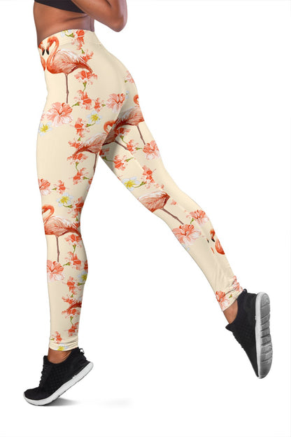 Flamingo Hibiscus Print Pattern Women Leggings