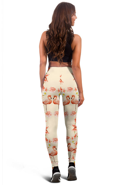 Flamingo Hibiscus Print Pattern Women Leggings