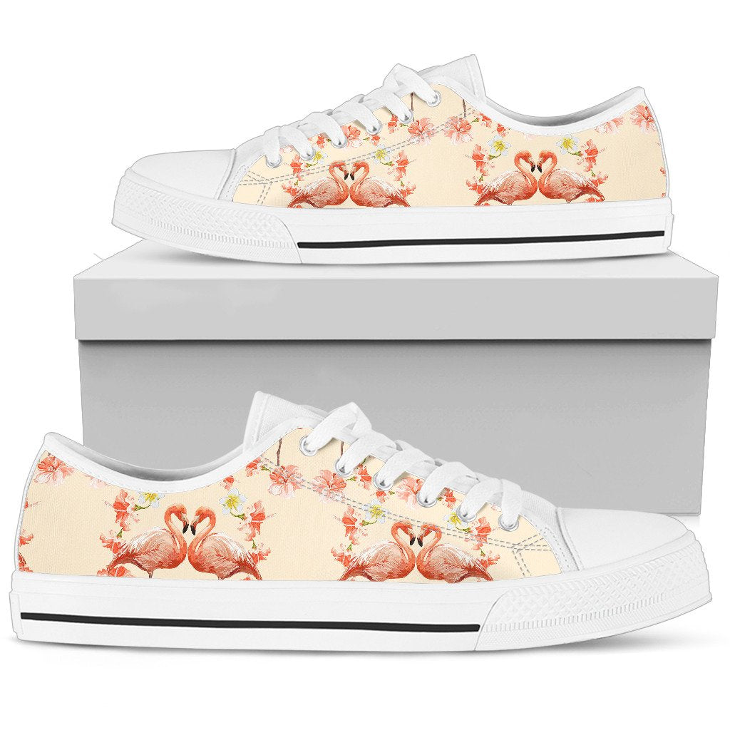 Flamingo Hibiscus Print Pattern Women Low Top Shoes