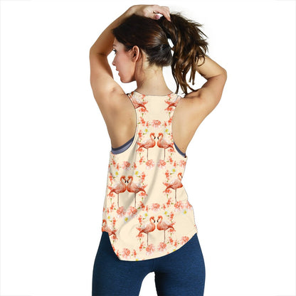 Flamingo Hibiscus Print Pattern Women Racerback Tank Top