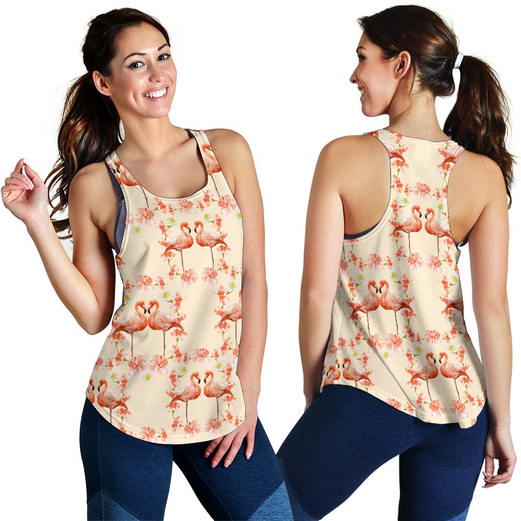 Flamingo Hibiscus Print Pattern Women Racerback Tank Top