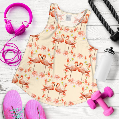 Flamingo Hibiscus Print Pattern Women Racerback Tank Top