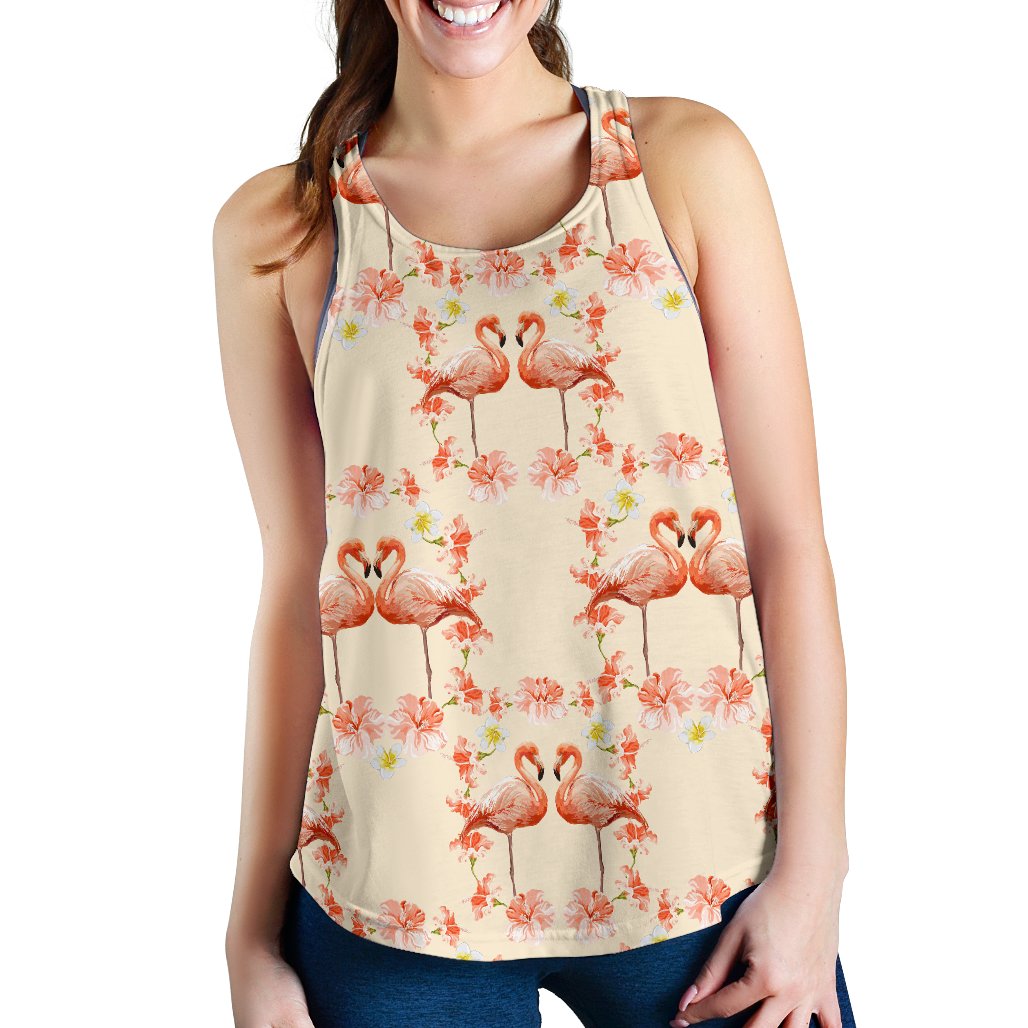 Flamingo Hibiscus Print Pattern Women Racerback Tank Top