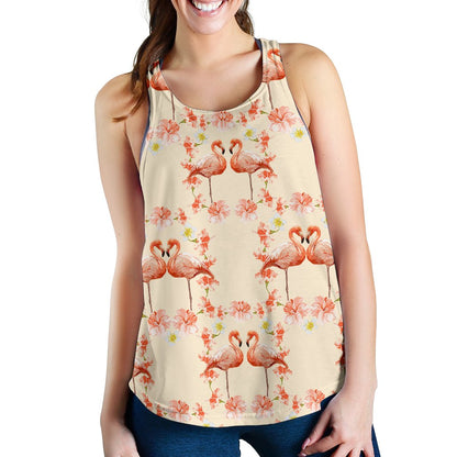 Flamingo Hibiscus Print Pattern Women Racerback Tank Top