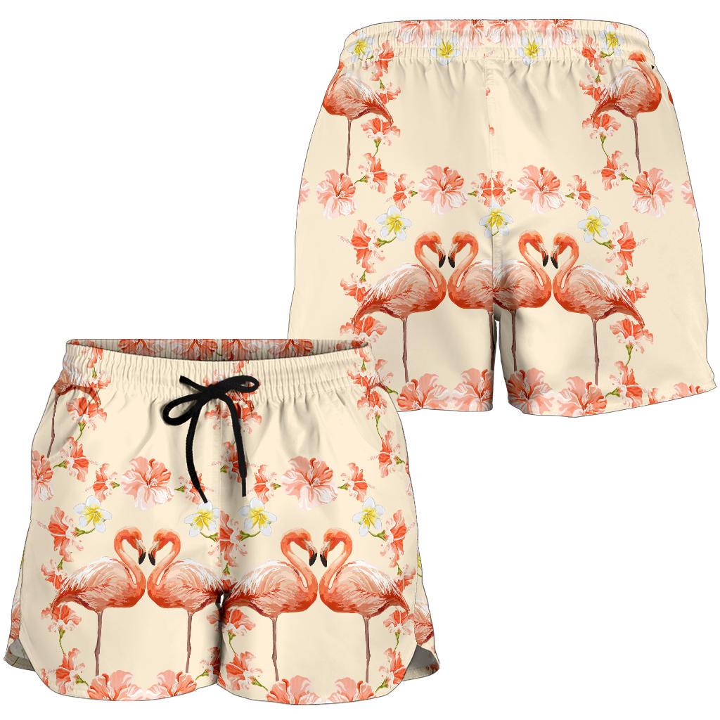 Flamingo Hibiscus Print Pattern Women Shorts-JTAMIGO.COM