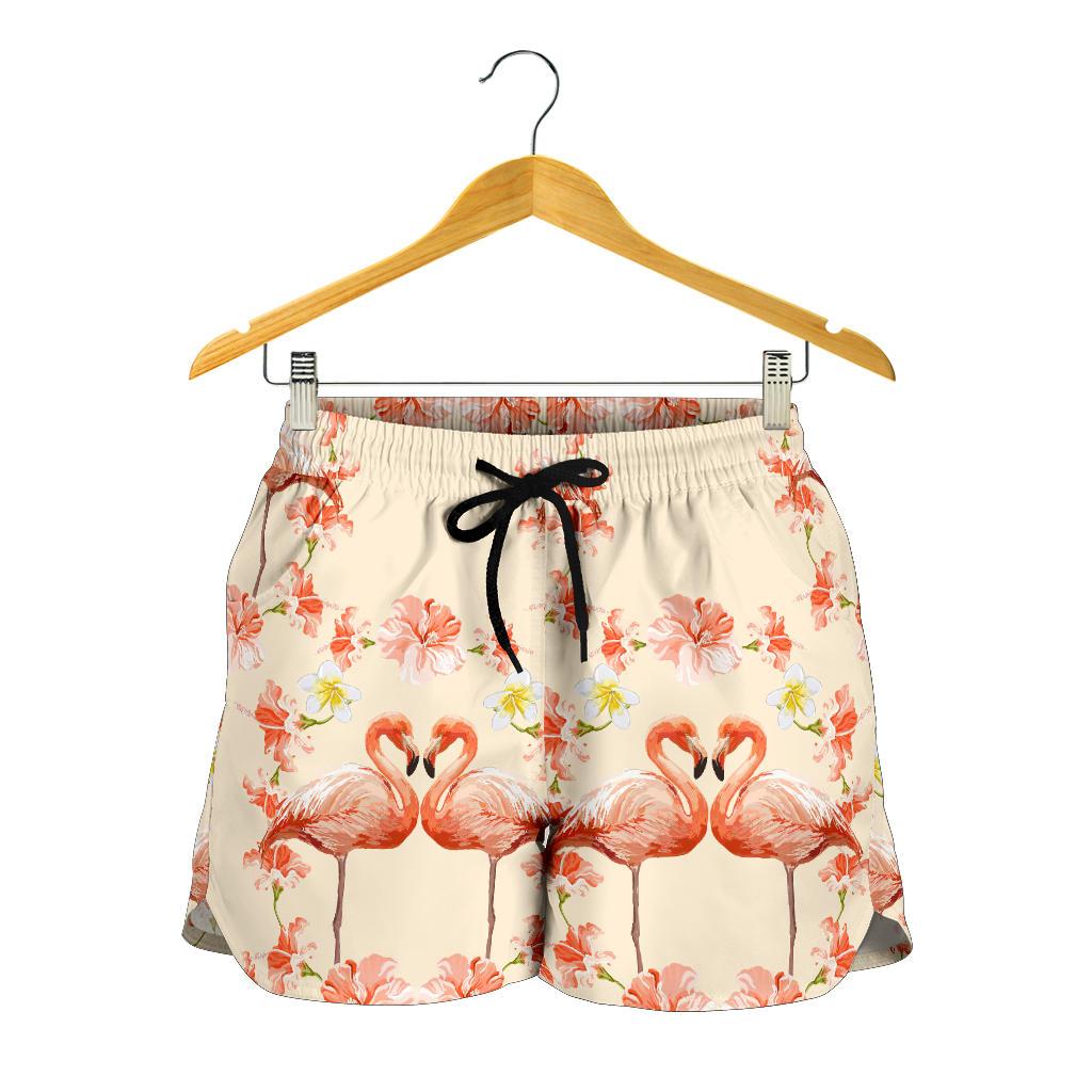 Flamingo Hibiscus Print Pattern Women Shorts-JTAMIGO.COM
