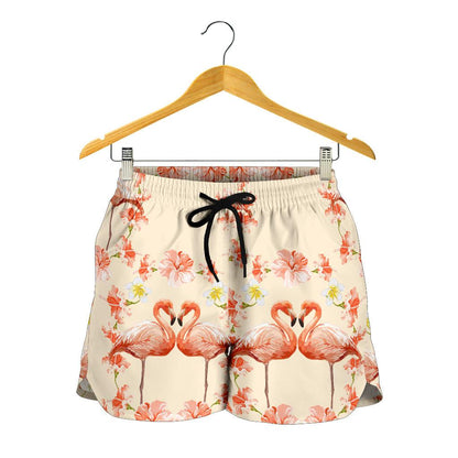 Flamingo Hibiscus Print Pattern Women Shorts-JTAMIGO.COM