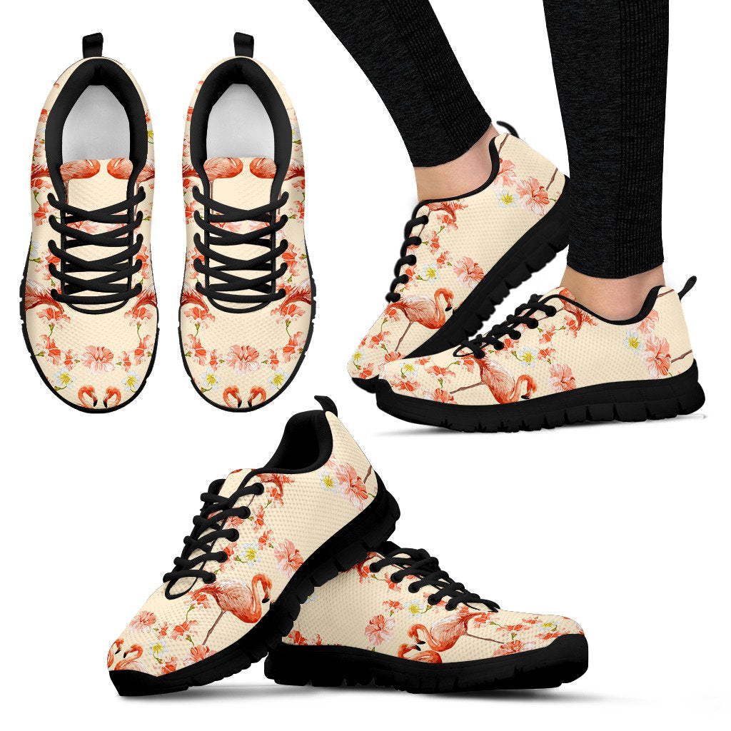 Flamingo Hibiscus Print Pattern Women Sneakers Shoes