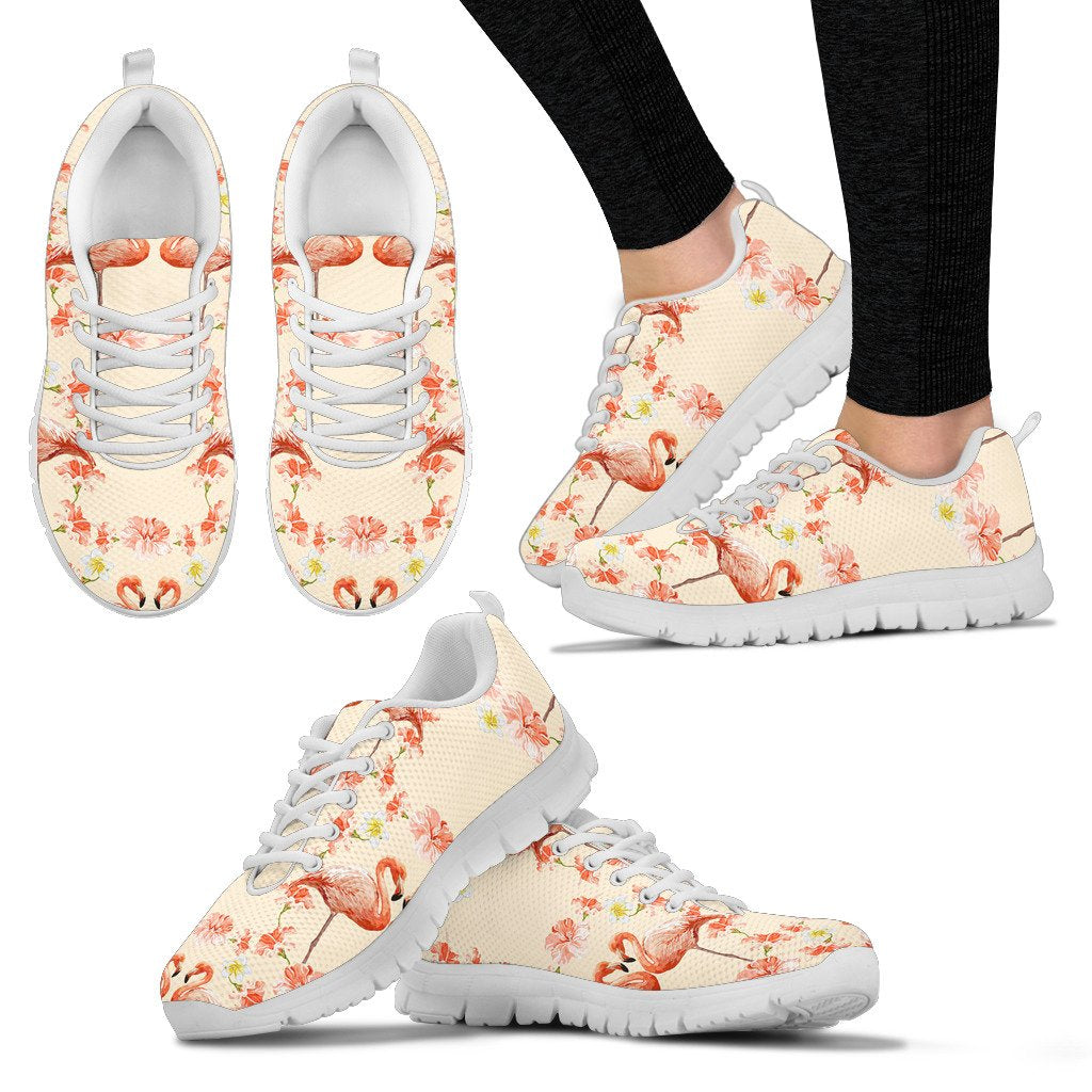 Flamingo Hibiscus Print Pattern Women Sneakers Shoes