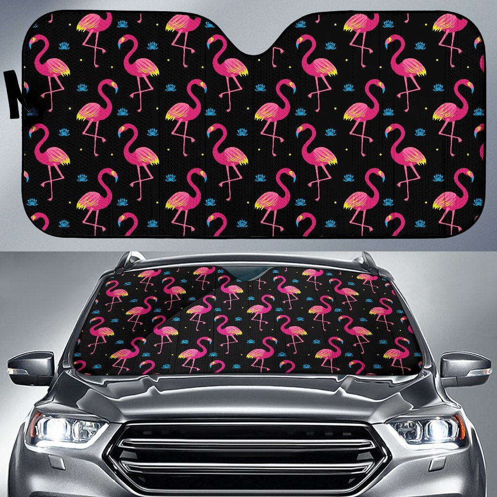 Flamingo Pink Neon Print Pattern Car Sun Shade For Windshield