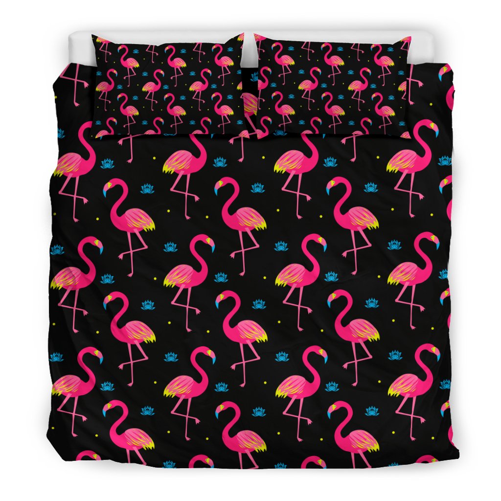 Flamingo Pink Neon Print Pattern Duvet Cover Bedding Set
