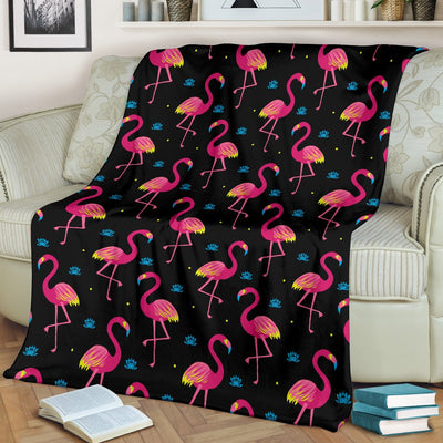 Flamingo Pink Neon Print Pattern Fleece Blanket