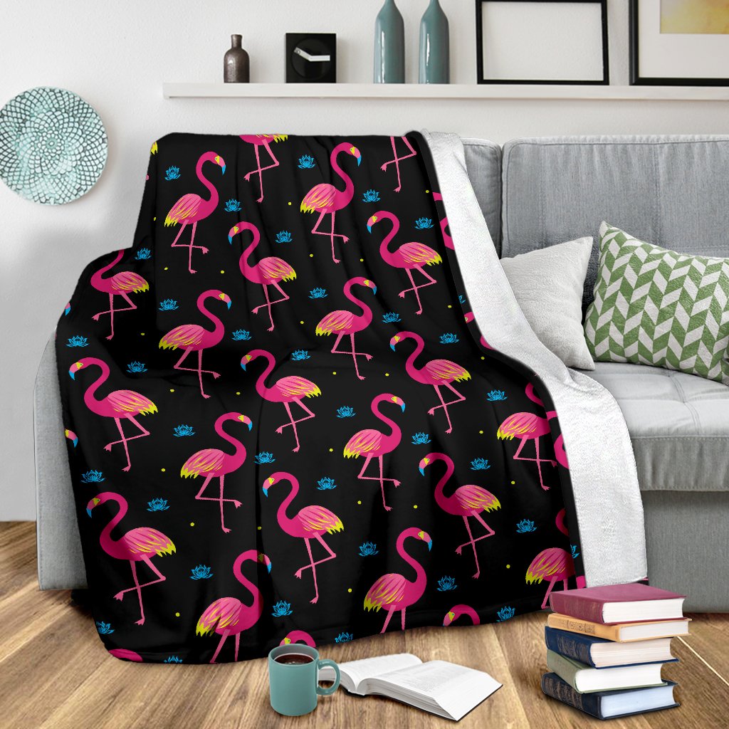 Flamingo Pink Neon Print Pattern Fleece Blanket