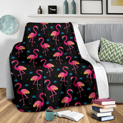 Flamingo Pink Neon Print Pattern Fleece Blanket