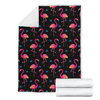 Flamingo Pink Neon Print Pattern Fleece Blanket