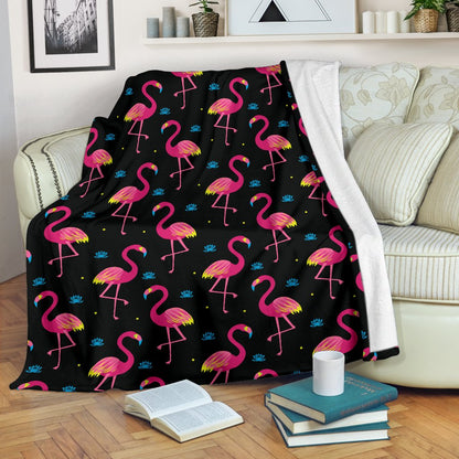 Flamingo Pink Neon Print Pattern Fleece Blanket