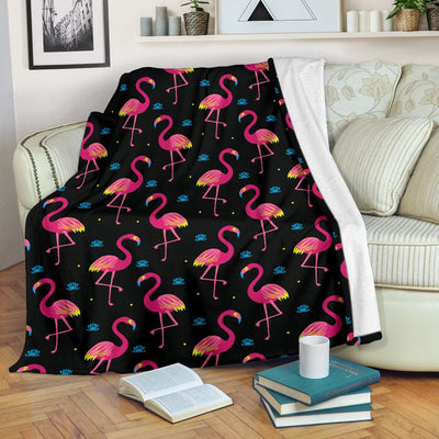 Flamingo Pink Neon Print Pattern Fleece Blanket
