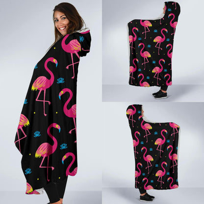 Flamingo Pink Neon Print Pattern Hooded Blanket-JTAMIGO.COM