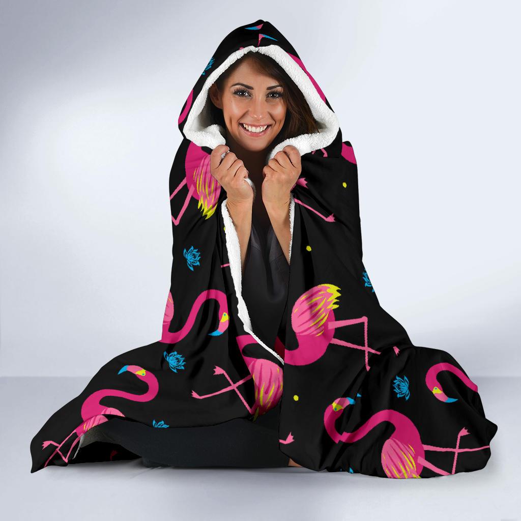 Flamingo Pink Neon Print Pattern Hooded Blanket-JTAMIGO.COM