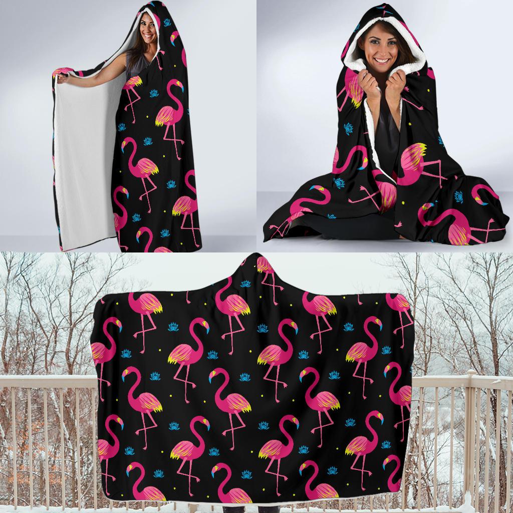Flamingo Pink Neon Print Pattern Hooded Blanket-JTAMIGO.COM